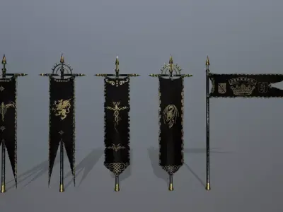 flag set swords and banners Low-poly 3D model