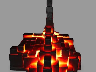gate 1 door made of bricks and fire Low-poly 3D model