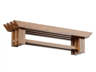 Japanese style wooden slatted bench 3D model