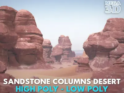 16 Sandstone Columns Desert - 241011 Low-poly 3D model