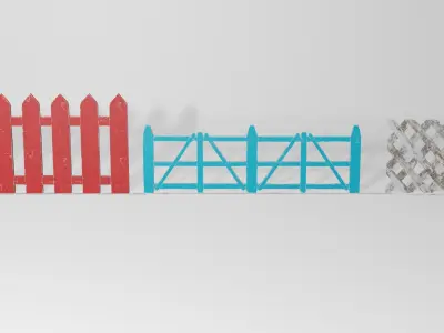 Wooden - painted fences Low-poly 3D model