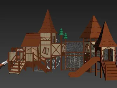 Wood forest town series children outdoor playhouse playground 3D model