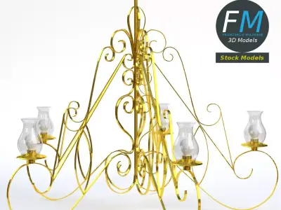 Chandelier gold with candles 3D model