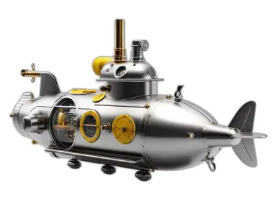 Detailed Steampunk Submarine Low-poly 3D model