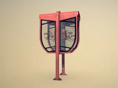 NoviSad PhoneBooth double RED Low-poly 3D model