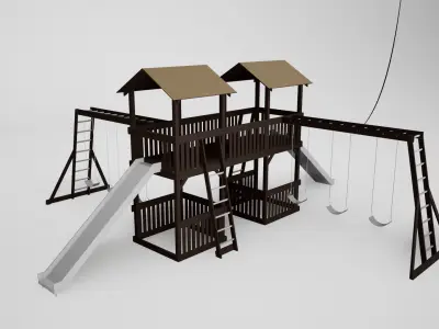 wooden playground model A002 3D model