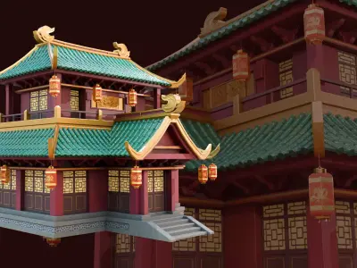 Chinese New Year Building I Lowpoly - PBR GameReady I FBX I GLB Low-poly 3D model