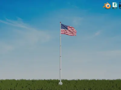 Animated Flag with Pole - Baked Low-poly 3D model