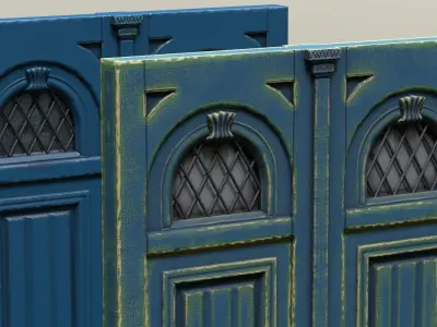 Wooden Painted Entrance Double Door windows Low-poly 3D model