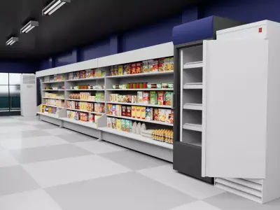 City Supermarket Building Interior Exterior Modular Environment Low-poly 3D model