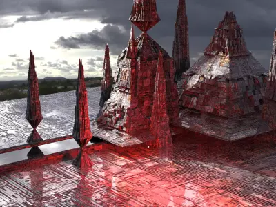 Karnak Sci fi Exterior temples Molten lava pyramid Low-poly 3D model