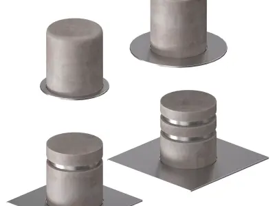 Concrete sidewalk parking barrier bollards 3D model