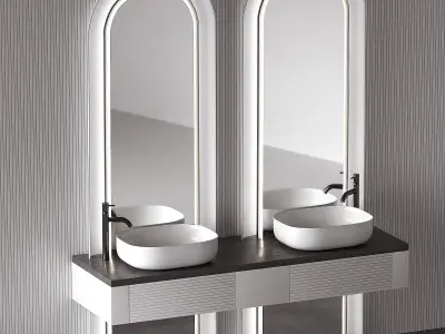 Bathroom Kit with Countertop Sink and Arch Mirror 3D model