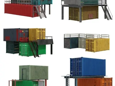 Collection of shipping containers and portable buildings 3D model