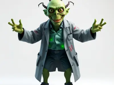 Green Goblin Scientist Rigged and Animated with Glowing Effects Low-poly 3D model