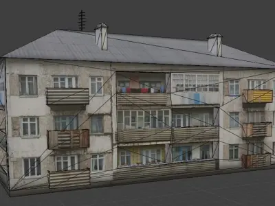 Russian panel house lowpoly Low-poly 3D model