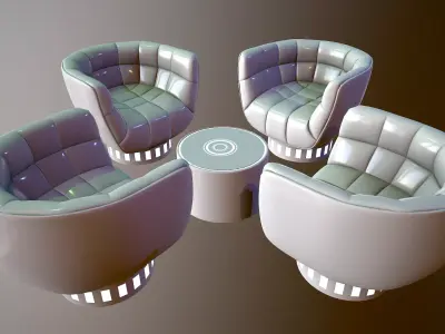 Futuristic Lounge table and chair set Low-poly 3D model