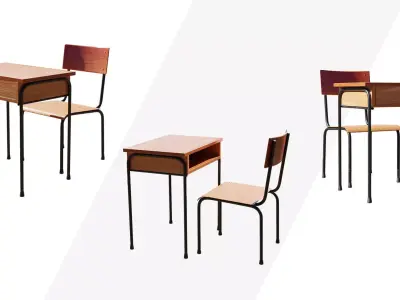 Desk and Chair Low-poly 3D model