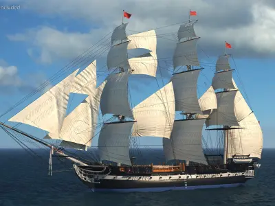  Three Masted Heavy Frigate Raised Sails 