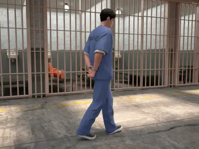  Asian Prisoner Blue Uniform Rigged for Cinema 4D 