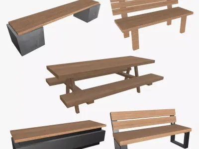 Benche Pack Low-poly 3D model