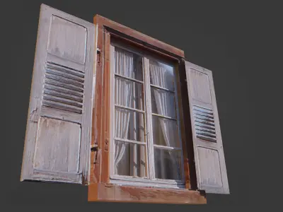 Rustic Wooden Window Prop Low-poly 3D model