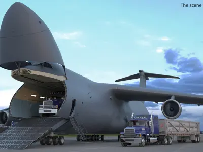  Strategic Airlift Aircraft Nose Raised with Truck Cargo with Interior 