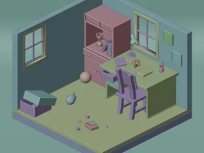 Kids Room includes lighting setup Low-poly 3D model