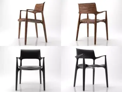 Easy modern walnut dining chair 3D model