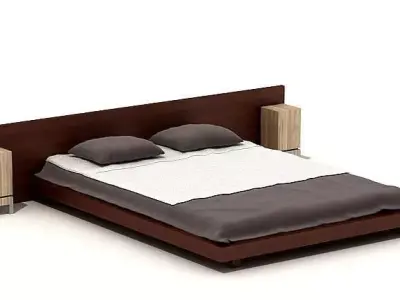 Wooden Large Bed 3D model