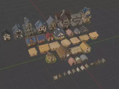 Medieval Houses and Tents Pack - Low Poly 3D Models for Games 3D model