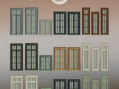 A Collection of 3D Window in Rectangle Styles Low-poly 3D model