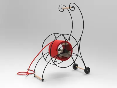 Waterette spool on wheeled cart Low-poly 3D model