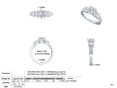 Three Stone Diamond Engagement Ring 3D Model 3D print model