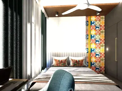 Cozy Bedroom Interior with Study Corner Traditional And  Modern Low-poly 3D model