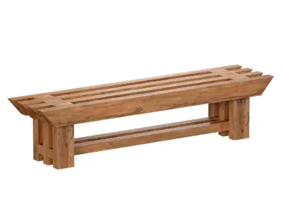 Japanese style wooden slatted bench 3D model