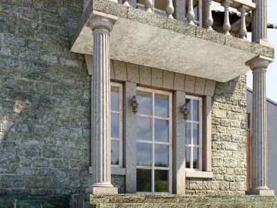 Old English cottage with a modern extension  3D model