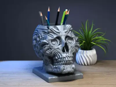 Robot Skull pen holder Cyborg pen holder 3D print model purchase