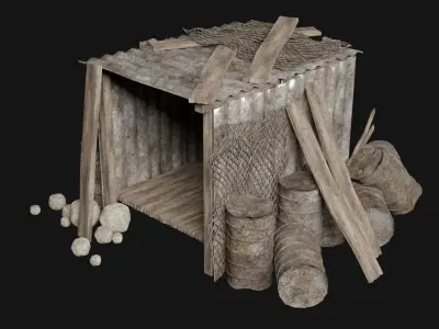 POST APO IMPROVISED SHELTER TENT HOUSE CAMP SURVIVAL COLLECTION Low-poly 3D model