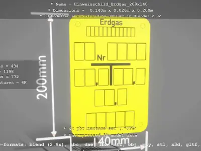 Hinweisschild Erdgas 200x140mm Low-poly 3D model