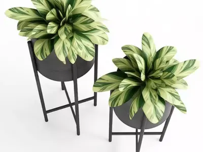 Modern Plant Stands 3D Tall Metal Pedestal Pots Greenery Low-poly 3D model