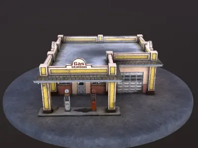 Old gas station and old gas pump Low-poly 3D model