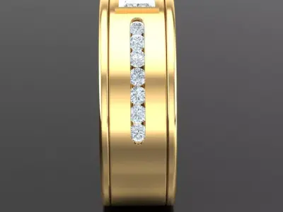 Light Gold Diamond Men Ring 2MR007 3D model