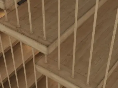 stair215 wooden staircase with railings 3D model