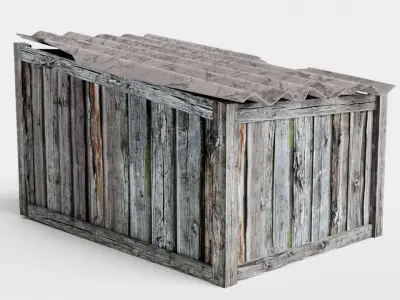Wooden raw dog house damaged da1 Low-poly 3D model
