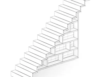 Wooden Stairs with Bookshelf 3D model