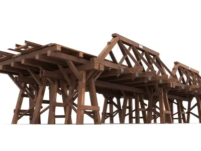 Wooden railway bridge end tracks Low-poly 3D model