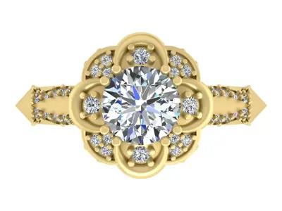 Vintage Floral Halo Diamond Engagement Ring 3D print model