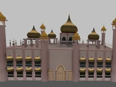 Lowpoly mosque model islamic with golden domes Low-poly 3D model