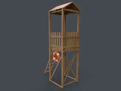 PBR Beach Lifeguard Watch Tower Low-poly 3D model